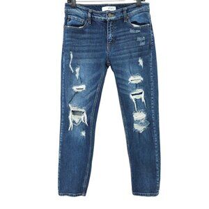 KanCan Jeans Distressed Skinny Mid Rise Women Size 7 / 27 Dark Wash Denim Stretc